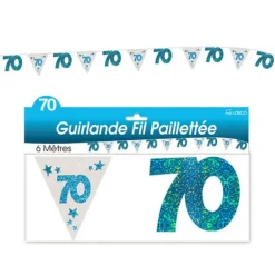Guirlande pailletée d’anniversaire "70" - Turquoise et argenté