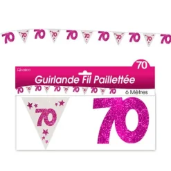 Guirlande pailletée d’anniversaire "70" - Rose et argenté