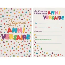 6 Invitations - Anniversaire Ballons Multicolores