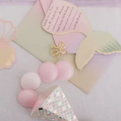 8 invitations avec enveloppes - Sirène Pastel et Or