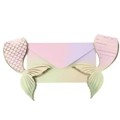 8 invitations avec enveloppes - Sirène Pastel et Or