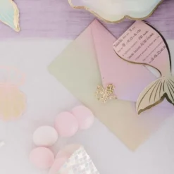 8 invitations avec enveloppes - Sirène Pastel et Or