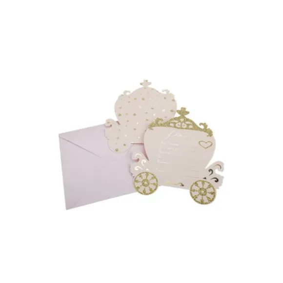 8 Invitations avec enveloppes - Princesse Rose & Or - 16 cm