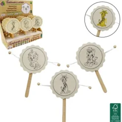 Jeu en bois - Tambourin à colorier - Animaux - Modèle Aléatoire