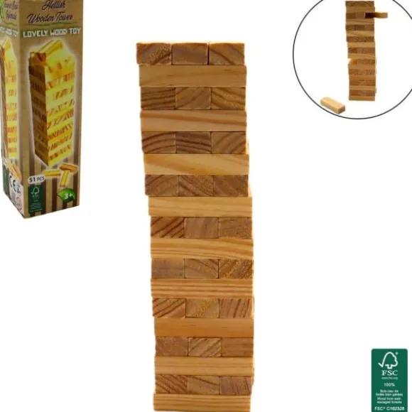 Jeu en bois - Tour infernale de 51 pièces - 17 cm