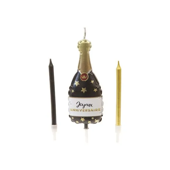 Kit de 3 bougies "Joyeux Anniversaire" avec bouteille de champagne - Collection Splendid