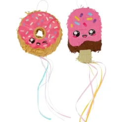 Kit de 2 mini piñatas à tirer - Donut et Glace - Collection Kawaii Party