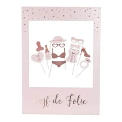 Kit Photobooth avec son Cadre et ses 12 Pièces - EVJF de Folie - Rose Gold
