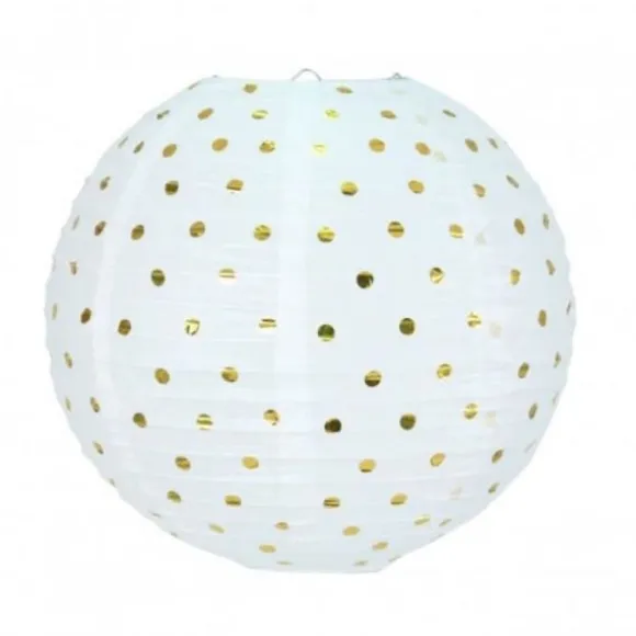 Lanterne Japonaise Blanche à Pois Or - 35 cm