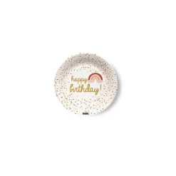 Lot de 8 assiettes - Diamètre 18 cm - Happy Birthday - Collection Boho