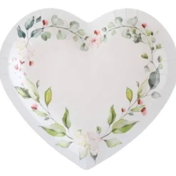 Lot de 10 assiettes en forme de cœur - 22,5 x 20 cm - Mariage Végétal