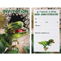 Lot de 6 cartons d'invitation - Dinosaure