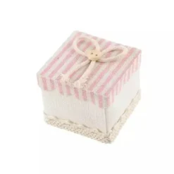 Lot de 4 contenants carrés à rayures en lin - 5 x 5 x 5 cm - Rose Pastel