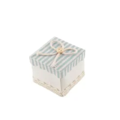 Lot de 4 contenants carrés à rayures en lin - 5 x 5 x 5 cm - Bleu Pastel