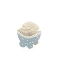 Lot de 4 contenants en lin en forme de landau - 8 x 3 x 10 cm - Bleu Pastel