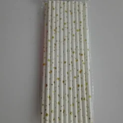 Lot de 20 pailles blanches avec étoiles dorées