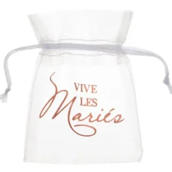 Lot de 6 Sachets organdi Vive les Mariés - Rose Gold