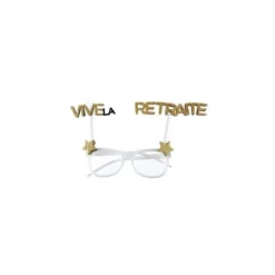 Lunettes Vive la Retraite pailletées - Or et Blanc