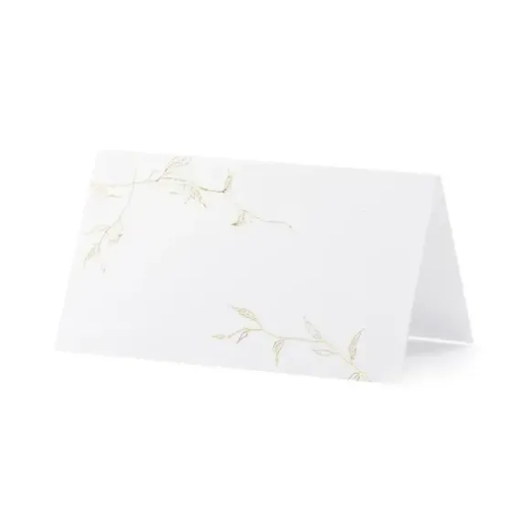 10 marque-places blancs en carton - 9,5 x 5,5 cm - Branches dorées