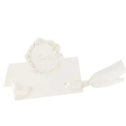 10 marque-places en papier FSC® - 8 x 6,5 cm - Collection Baptême Crème et Or
