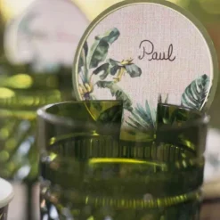 10 marque-verres en papier - Diamètre 7,5 cm - Collection Coco Palm