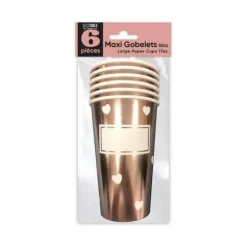 6 maxi gobelets en carton personnalisables Rose Gold - Cœurs - 50 cl