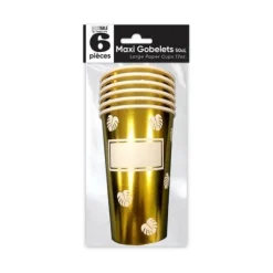 6 maxi gobelets en carton personnalisables Or - Feuilles - 50 cl