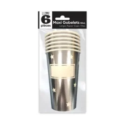 6 maxi gobelets en carton personnalisables Argent - Etoiles - 50 cl
