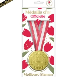 Médaille d'or à paillettes "Meilleure Maman" - Collection Maman d'Amour