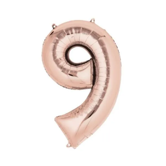 Méga Ballon Hélium - Chiffre 9 - Rose Gold