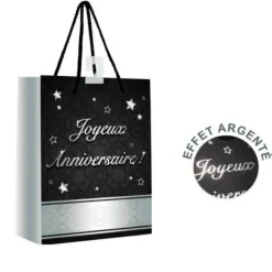 Mini Pochette Cadeaux Joyeux Anniversaire - Argent