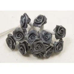72 Mini Roses en satin sur tige - Gris