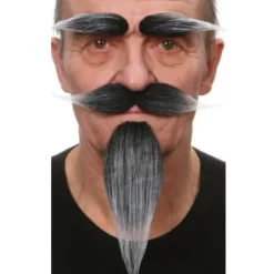Moustache, Bouc & Sourcils - Noir méché de blanc