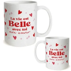Mug à paillettes - La vie est belle avec toi mon amour… - Saint-Valentin - Collection Chéri Chérie