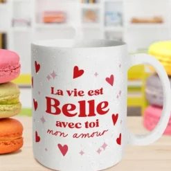 Mug à paillettes - La vie est belle avec toi mon amour… - Saint-Valentin - Collection Chéri Chérie