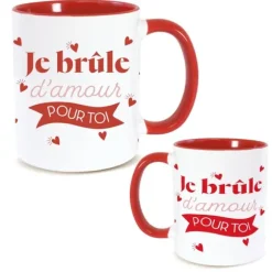 Mug rouge - Je brûle d'amour pour toi - Saint-Valentin - Collection Chéri Chérie