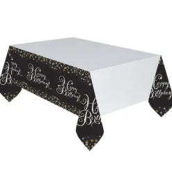 Nappe en Plastique "Happy Birthday" - Argent / Noir
