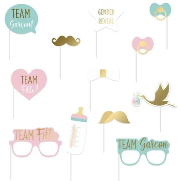 Pack de 12 accessoires pour photobooth - Fille ou Garçon ? - Collection Gender Reveal