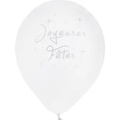 Pack de 8 ballons blancs "Joyeuses Fêtes"