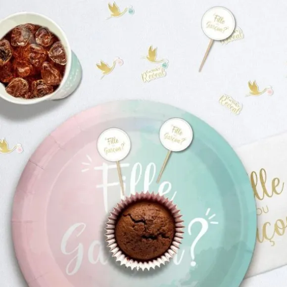 Pack de 12 pics de décoration - Fille ou Garçon ? - Collection Gender Reveal