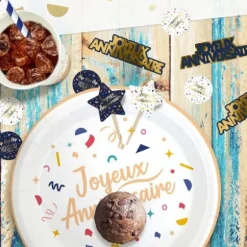 Pack de 12 pics de décoration - Joyeux Anniversaire - Collection Confettis