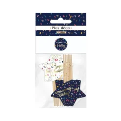 Pack de 12 pics de décoration - Joyeux Anniversaire - Collection Confettis