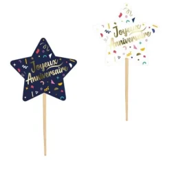 Pack de 12 pics de décoration - Joyeux Anniversaire - Collection Confettis