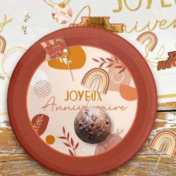 Pack de 12 pics de décoration - Joyeux Anniversaire - Collection Terracotta