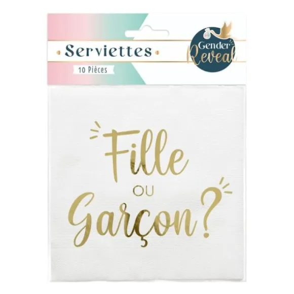 Pack de 10 serviettes - Fille ou Garçon ? - 33 x 33 cm - Collection Gender Reveal