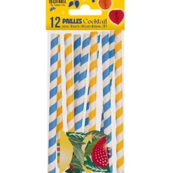 12 pailles cocktails avec décorations 3D - Collection Apéro - Couleur au choix