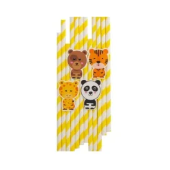 10 Pailles en carton - Les animaux du zoo