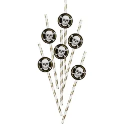 6 Pailles en Carton - Pirate, Crâne et Or