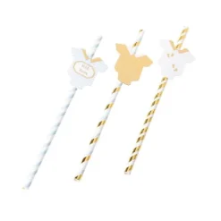 12 pailles en papier avec étiquettes - 19,5 cm - Collection Petite Merveille & Petit Trésor - Modèle au choix