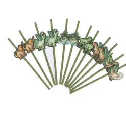 12 pailles en papier avec étiquettes - 19,5 cm - Collection Dinosaures